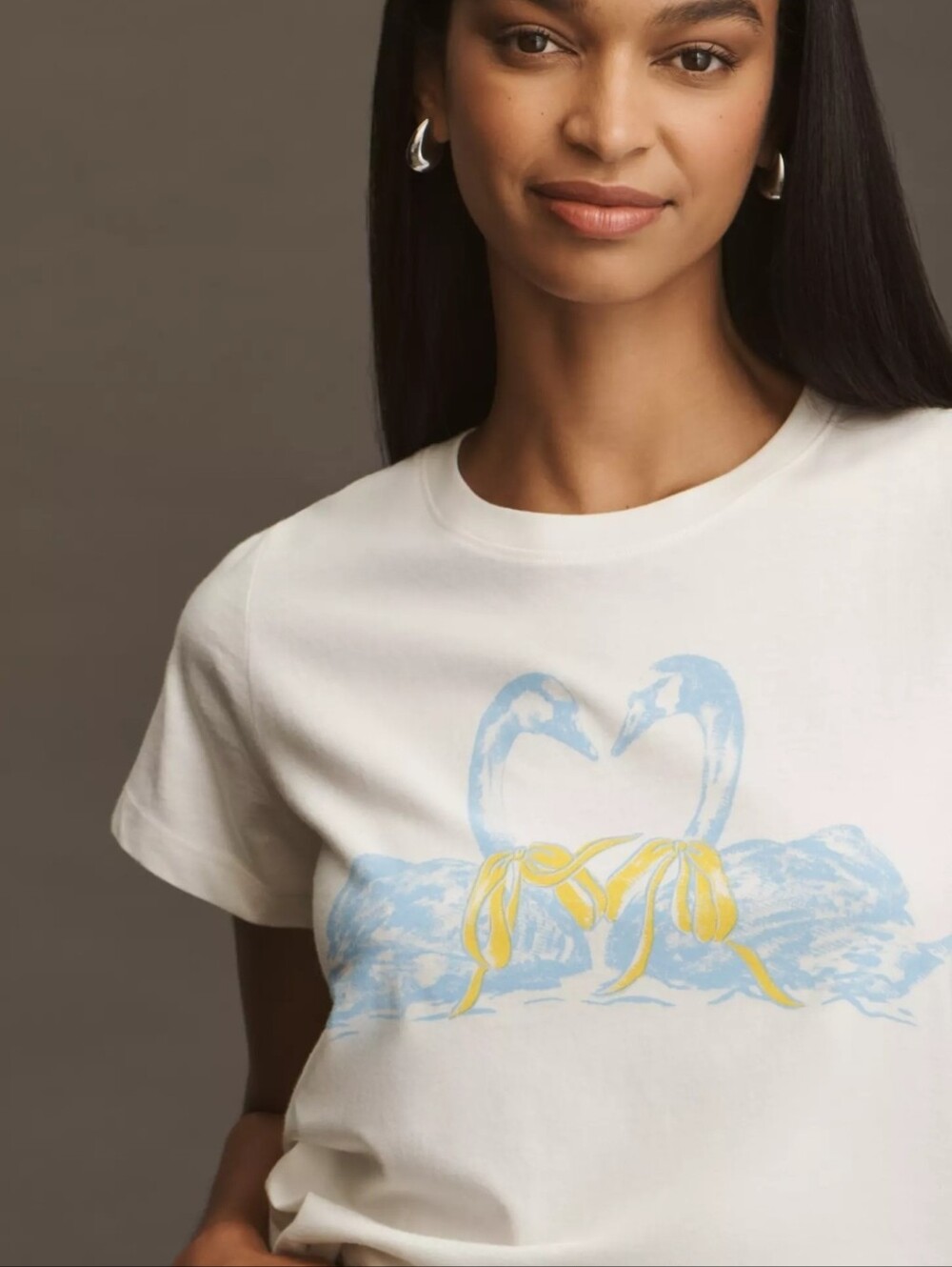 Anthropologie Swan Graphic Tee Yellow & Blue
